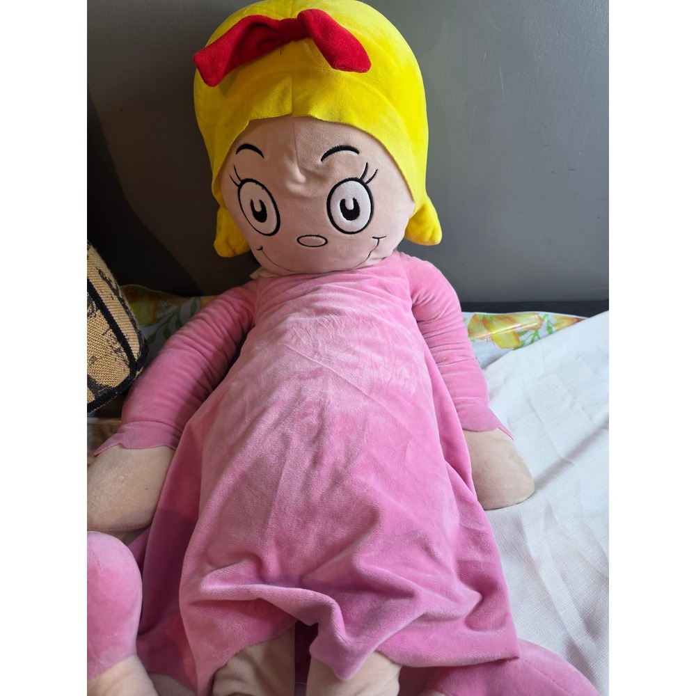 Ruz Giant 45 Inch Plush Doll Pink Dress Yellow Hair Red Bow Collectible Toy